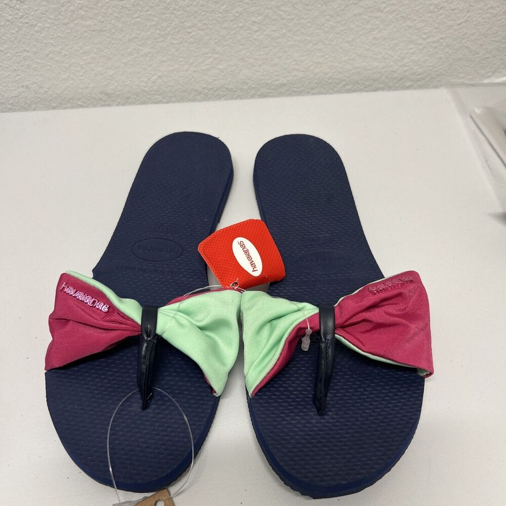 Navy & Mint Green St. Tropez Flip-FlopSandals Women's Size 9 - 10 Navy Blue